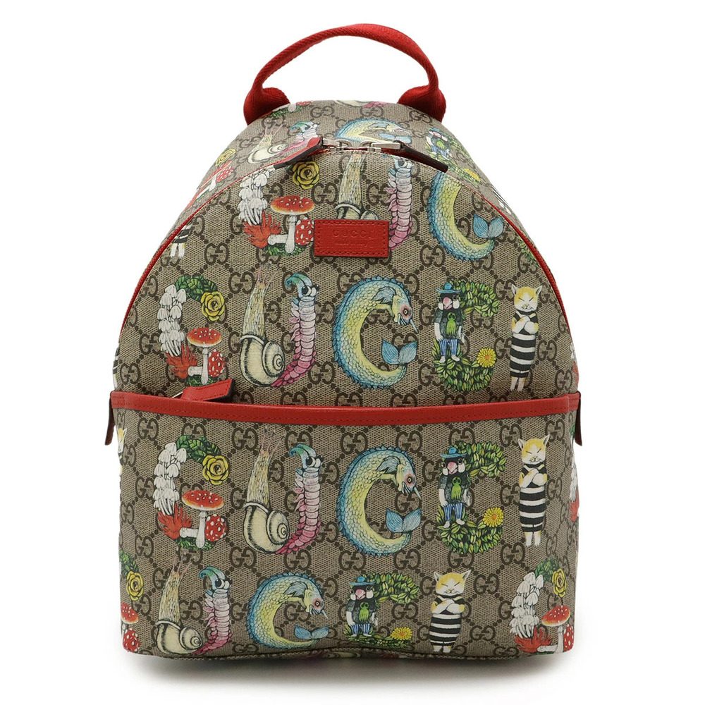 Gucci GG Supreme Backpack Higuchi Yuuko Collaboration Leather Beige Cream Red
